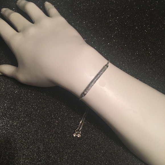 💕Silver Plated Pave CZ Bar Adjustable Bracelet - Picture 2 of 6